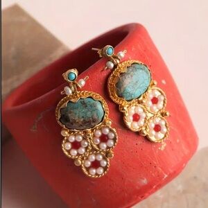 Elegant Gold and Turquoise Earrings